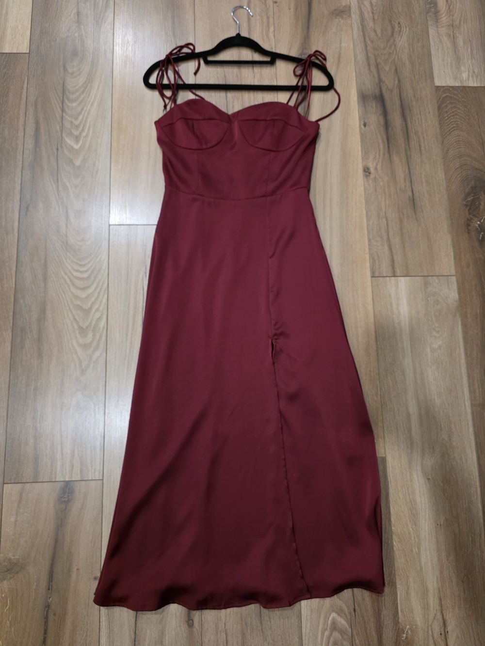 Adjustable Tie-Strap Burgundy Maxi Dress
